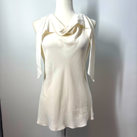 The Row Crepe Tie Neck Blouse Sleeveless Top Draped Viscose White Shirt Size 10 - Picture 1 of 8